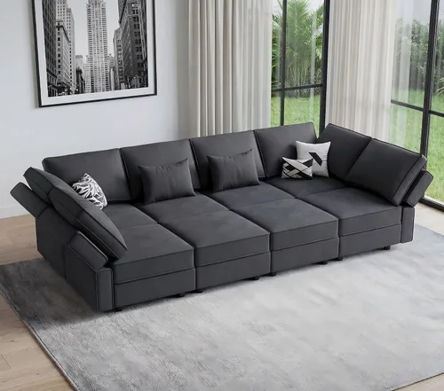 Vista 22 de Vesgantti - Sofás seccionales con asientos de almacenamiento, sofá seccional modular convertible en forma de L de 118" de 4 asientos y 1 otomán