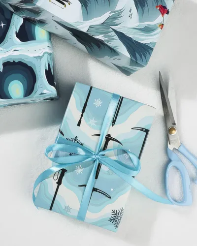 Vista 9 de Pineraap 12 hojas de papel de regalo de senderismo glaciar, hacha de hielo, montañero, papel de regalo para excursionistas, amantes de la aventura