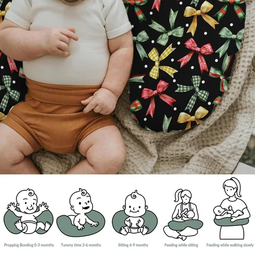Vista 6 de Fundas de almohada de lactancia con lazos de Navidad para niños y niñas, fundas de almohada de lactancia a cuadros para lactancia materna, cintas