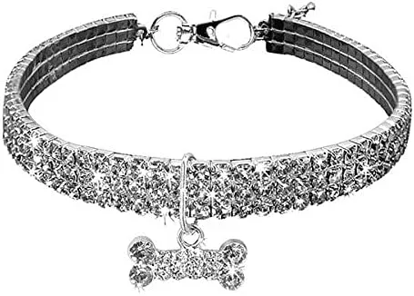 Vista 3 de Bling Dog Collar Rhinestone Dog Collar With Bone Pet Collar Rhinestone collar for Dogs- B1 (Large, Red)