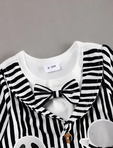 Vista 3 de RCPATERN Ropa de bebé de Halloween Mono de rayas blancas y negras para bebés de 0 a 24 meses