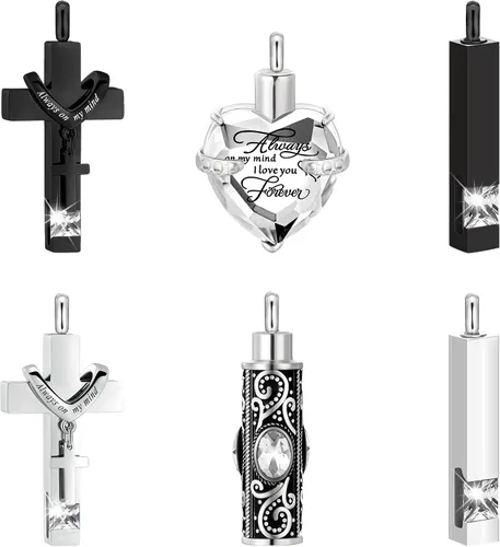 Vista 12 de Fumete 6 piezas de collar de cenizas, joyería de urna para cenizas humanas, colgante conmemorativo - para hombres y mujeres