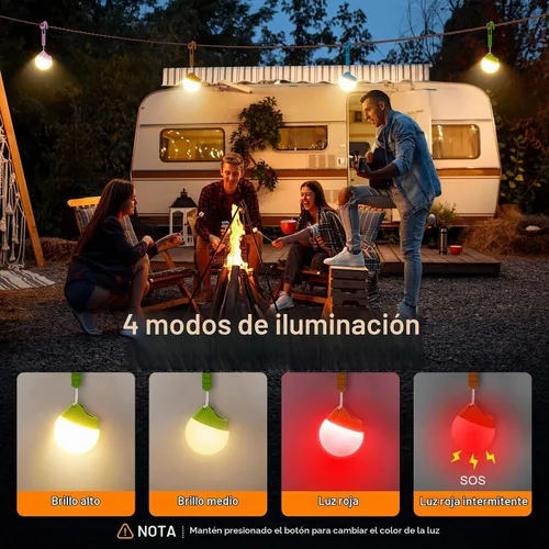 Vista 8 de LETMY Luces de campamento recargables, paquete de 4 luces portátiles para tienda de campaña con 4 modos de iluminación, mini linterna de campamento