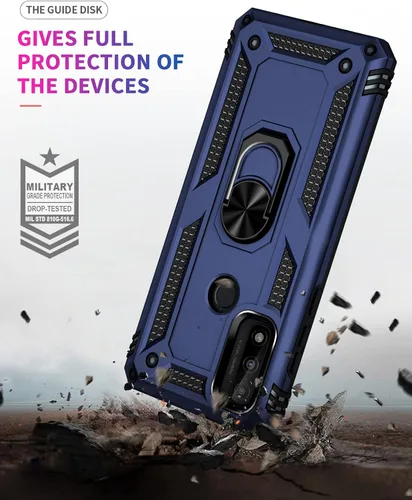 Vista 6 de Funda para Moto G Power 2022, con protector de pantalla, grado militar, 16 pies, cubierta probada contra caídas con soporte magnético, funda Azul