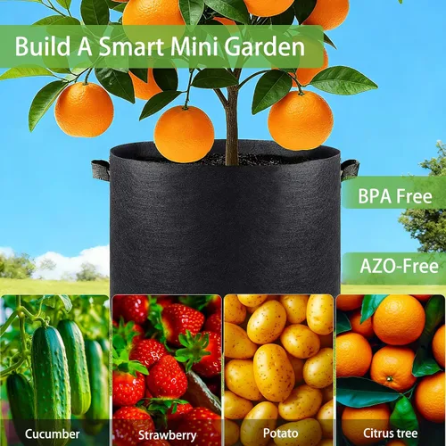Vista 7 de iGarden Bolsas de cultivo altas, macetas de cultivo de 15 galones, paquete de 5 con asas, bolsa de tela no tejida gruesa de 11.29 oz para verduras
