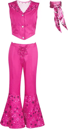 Vista 2 de Mukola Disfraz de muñeca de película para niños, disfraz de Margot Cowgirl Cosplay Rose Flare Pants Halloween Cosplay traje