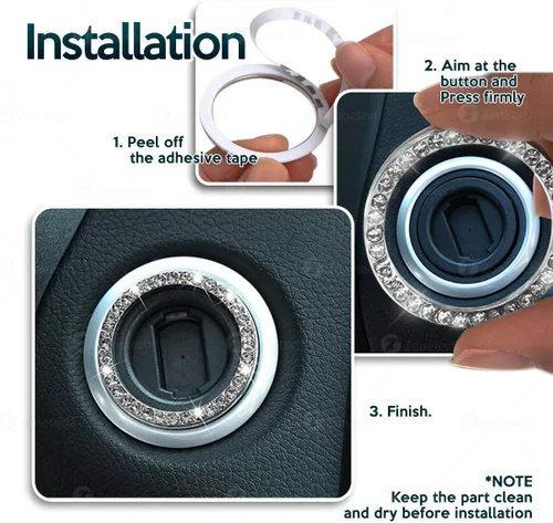 Vista 5 de Zone Tech Chrystal Bling Ring Emblem Sticker Rhinestone Start Engine, botón de encendido para llave de coche, botón interior brillante autoadhesivo