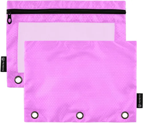 Vista 8 de Estuche negro de 3 anillas para lápices, paquete de 2 unidades, impermeable, de plástico transparente, con cremallera, organizador de documentos