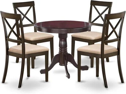 Vista 12 de East West Furniture ANBO3-CAP-C Juego de mesa de cocina de 3 piezas para espacios pequeños contiene una mesa de comedor redonda con pedestal y 2