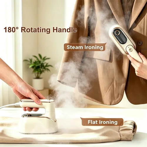 Vista 3 de Vaporizador de viaje para ropa, vaporizador portátil giratorio de 1200W, plancha de ropa pequeña para viajes, hogar, dormitorio, universidad, tanque