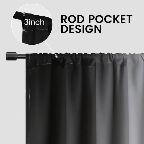Vista 2 de SimpleHome Cortinas Pequeñas Negras Impermeables con Bolsillo para Barra Suave para Cocina, Cortinas Impermeables con Bolsillo para Barra