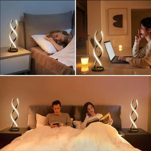 Vista 7 de Lámpara de mesa LED moderna, lámparas de mesa en espiral regulables para dormitorio, 3 colores con control táctil, lámpara de mesita de noche con 1