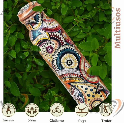 Vista 3 de ALV Botella de agua de cobre de 34 onzas, botella de agua grande de cobre para beber, recipiente multicolor ayurvédico 100% puro para botella