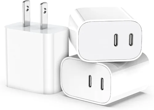 Vista 14 de Paquete de 3 bloques de cargador USB C, enchufe de pared rápido de 20 W de doble puerto (negro) Bloque USB C de carga rápida PD de 20 W