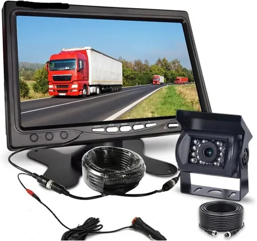 Vista 2 de Monitor de pantalla LCD TFT de 7 pulgadas para automóvil, kit de cámara de respaldo con cable de 49.2 ft para 18L/ ED IR Cam 10M