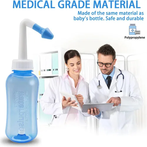Vista 7 de Neti Pot - Botella de enjuague sinusal, limpiador de lavado de nariz, enjuague a presión, riego nasal para adultos y niños, sin BPA, kit de lavado