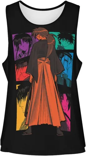 Vista 4 de Camiseta sin mangas de anime Kenshin Rurouni para mujer, camiseta sin mangas de verano, casual, para correr, entrenamiento, chaleco deportivo