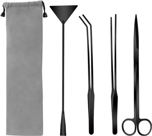 Vista 8 de Catcan Kit de herramientas de acuario 4 en 1, acero inoxidable antioxidante, pinzas para paisajismo acuático, tijeras, espátula para limpieza