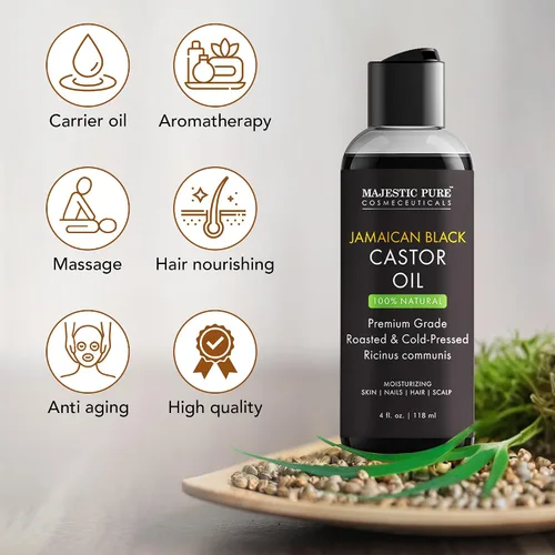 Vista 6 de Majestic Pure Aceite de ricino negro jamaicano, 100% puro y natural, grado premium, prensado en frío, sin hexano, para cabello, pestañas, cejas
