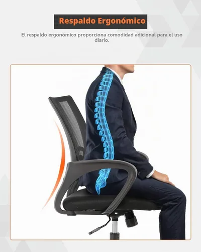 Vista 6 de Silla de oficina en casa, silla ergonómica de escritorio con respaldo medio, silla de computadora de malla, soporte lumbar, cómoda, ejecutiva