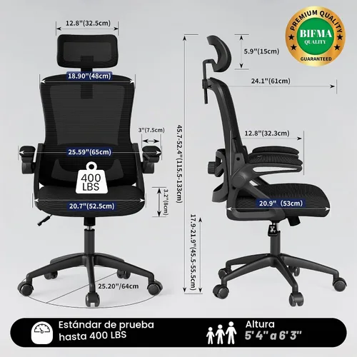 Vista 2 de Fizzin Silla de oficina de malla para computadora con soporte lumbar