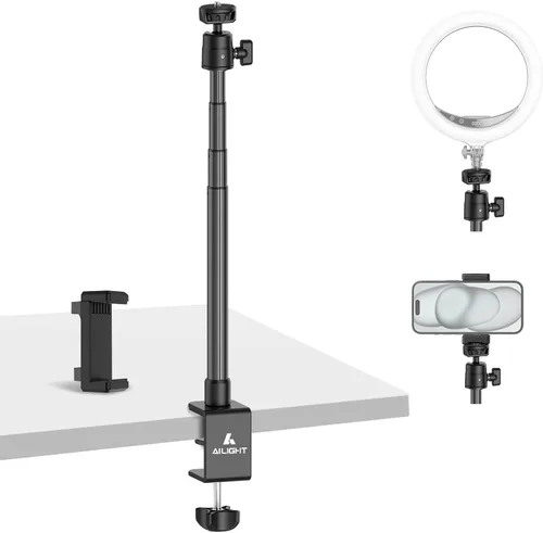 Vista 7 de Ailight TS50 Soporte para cámara, 12.6 a 53.1 pulgadas de altura, adaptador universal de tornillo de 1/4 a 3/8 pulgadas con cabezal giratorio