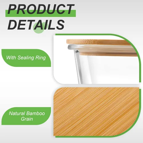 Vista 2 de 5 recipientes de vidrio para almacenamiento de alimentos con tapas de bambú de 36 onzas/35.2 fl oz, recipientes herméticos para microondas, horno