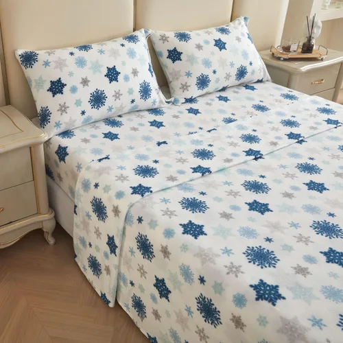 Vista 2 de Viviland Juego de sábanas de micro polar para cama tamaño King, sábanas ajustadas tipo franela para Navidad con bolsillo de 15" de profundidad, Copo