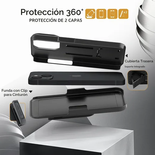Vista 5 de MOTIVE - Funda para iPhone 14 con clip para cinturón, rígida, función atril, 6.1 pulgadas