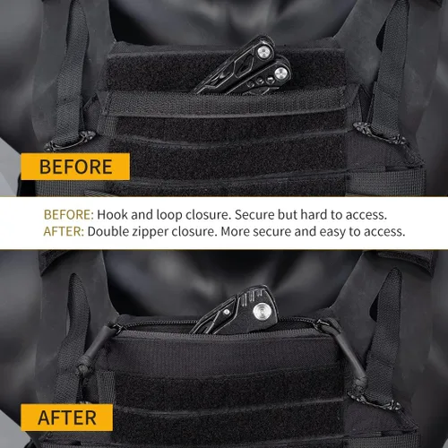 Vista 6 de IDOGEAR Inserto de tira de cremallera para chaleco Combat AVS CPC JPC2.0 Accesorios de bolsillo de gancho y bucle cremalleras dobles 5.9 pulgadas