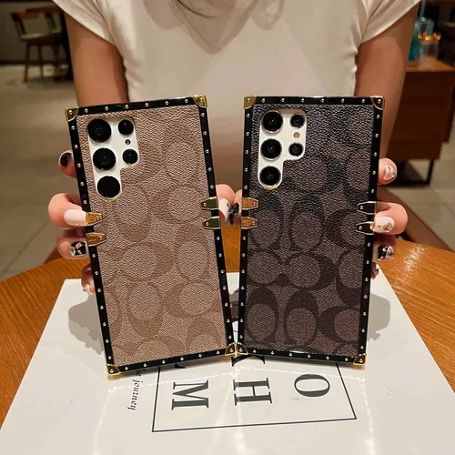 Vista 3 de Funda protectora de piel de lujo para Samsung Galaxy S22 Ultra de 6.8 pulgadas, diseño rectangular, anticaídas, color marrón