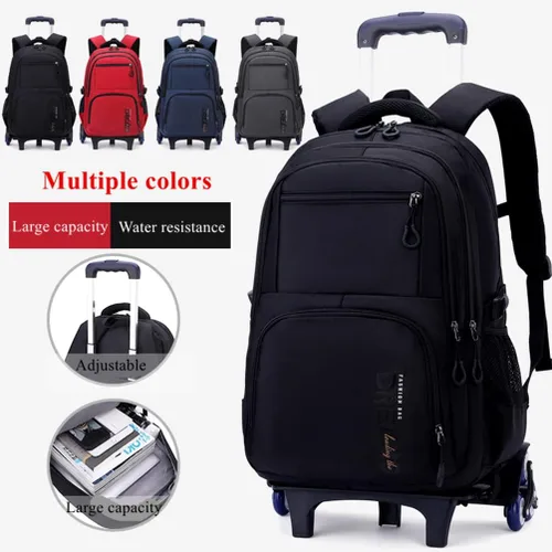 Vista 6 de EKUIZAI Bolsas de carretilla de color sólido Mochila para niños de escuela secundaria, escuela primaria, mochila rodante al aire libre, Gris