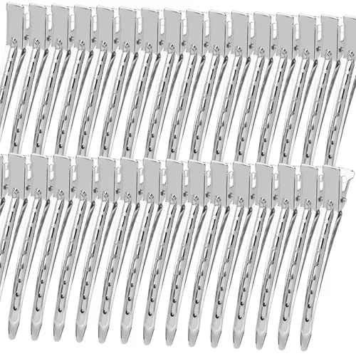 Vista 9 de YGDZ Pinzas de pico de pato, 30 pinzas de pelo de cocodrilo de metal de 3.5 pulgadas con agujeros, pinzas para el cabello para seccionar peinados