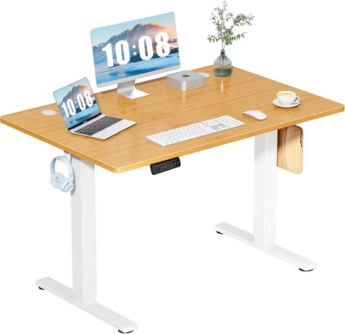 Vista 23 de DUMOS Escritorio eléctrico de pie de 40 pulgadas con altura ajustable, estación de trabajo para computadora para trabajar sentado o de pie, mesa