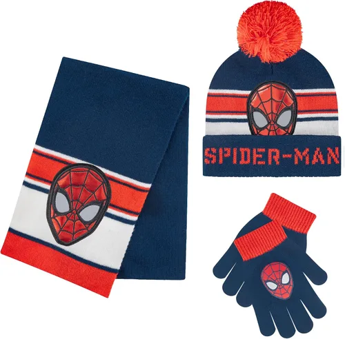 Vista 6 de Marvel Spider-Man Kids Winter Hat Snow Gloves and Scarf for Boys, 3 PC Set Rayas negras