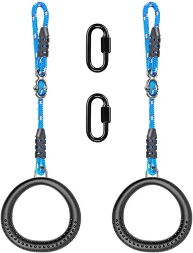 Vista 8 de SELEWARE Anillos de columpio de trapecio, anillos de gimnasia antideslizantes, anillos de ejercicio para gimnasio en casa, patio de recreo, guerrero