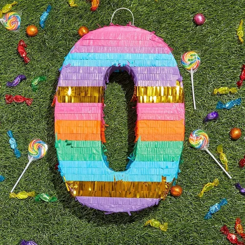 Vista 2 de BLUE PANDA Piñata arcoíris número 0 diseño de mariposa – 11.4 x 16.5 x 3 pulgadas, multicolor – Construcción de papel corrugado fácil de rellenar