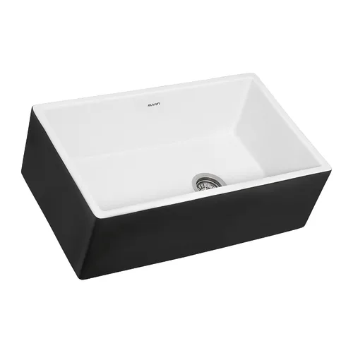 Vista 3 de Ruvati RVL4018RBW - Fregadero de cocina de drenaje compensado de arcilla refractaria de 30 pulgadas en blanco y negro