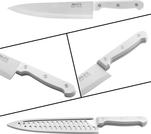 Vista 3 de Cuchillo de chef de 8 pulgadas, cuchillo de cocina de acero inoxidable con funda protectora para cuchillo, cuchillo de rebanar ultra afilado