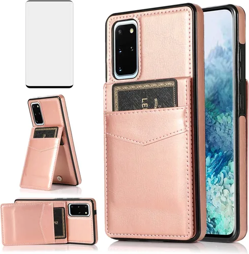 Vista 9 de Funda de teléfono para Samsung Galaxy S20 Plus Glaxay S20+ 5G con protector de pantalla de vidrio templado, soporte para tarjeta de crédito, soporte