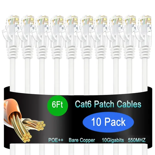 Vista 45 de Cable de Parche Ethernet Cat6 de 0.5 pies (Paquete de 10), Cable de Parche Cat6 para Centros de Datos, Cable Cat 6 10G, Cables de Parche de Red