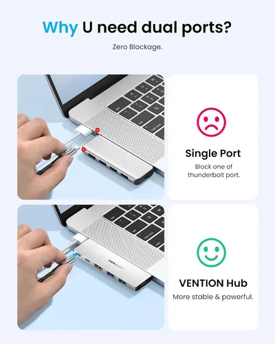Vista 10 de VENTION Hub USB C 6 en 2 para MacBook Neo/Air/PRO, 80Gbps desmontable magnético 8K USB-C Dock con HDMI 4K a 240Hz, PD máximo de 140 W