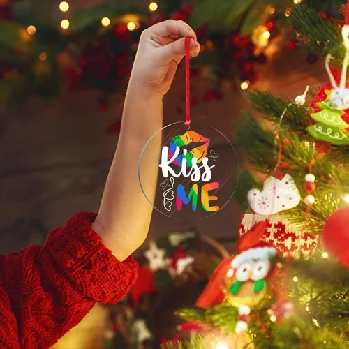 Vista 16 de Adorno acrílico de Navidad con texto en inglés "I May Be Straight But I Don't Hate LGBT, decoración de árbol de Navidad, adorno gay para árbol