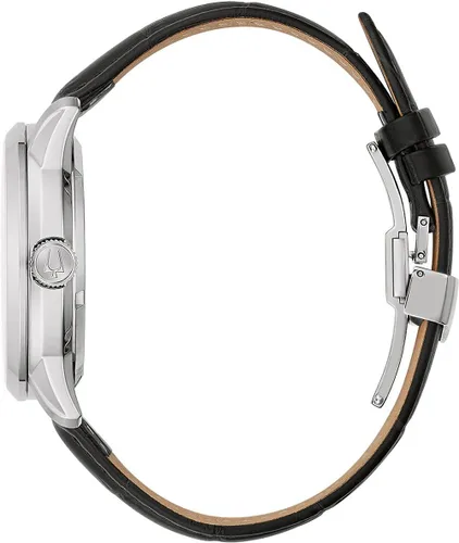 Vista 2 de Bulova Reloj analógico para hombre con correa de cuero 96A266, plateado, correa, Plateado, Correa