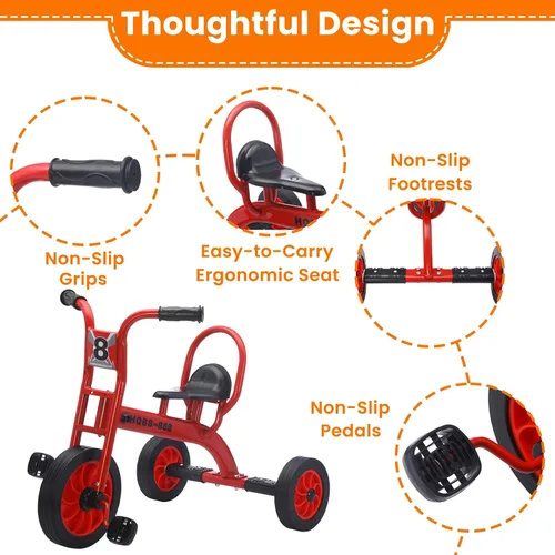 Vista 5 de Triciclo para niños de edad 2-6 años, triciclo para niños con rueda grande, triciclo para jardín de infantes y cuidado diurno al aire libre