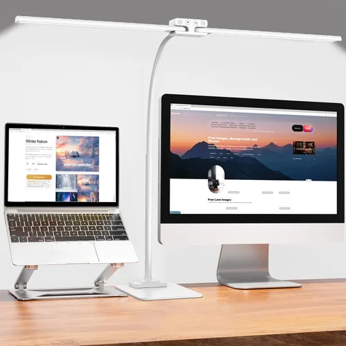 Vista 10 de EppieBasic Lámpara de escritorio LED, luz de escritorio de doble cabezal de 24 W, lámpara de mesa de trabajo de abrazadera de arquitecto, lámparas