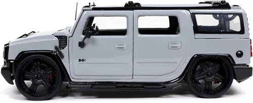 Vista 4 de Jada Toys Just Trucks 1:24 2003 Hummer H2 con estante de coche fundido a presión gris, juguetes para niños y adultos, 32310