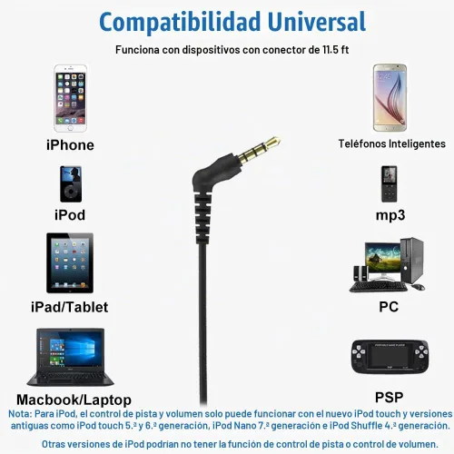 Vista 7 de Auriculares individuales estéreo a mono con cable con micrófono y control