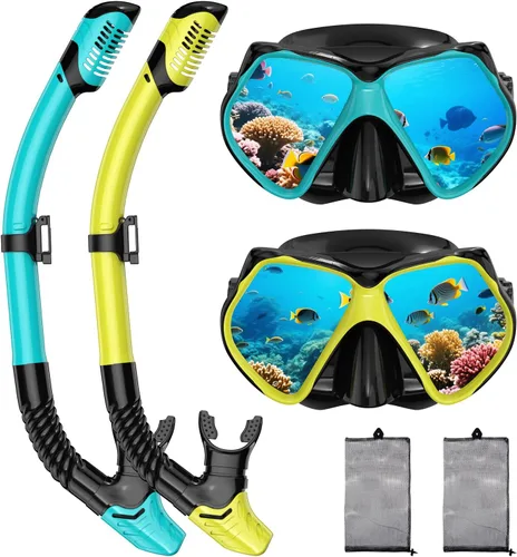 Vista 14 de Equipo de esnórquel para adultos, esnórquel seco, juego de máscara para adultos, máscara de buceo, equipo de buceo, gafas de natación con cubierta