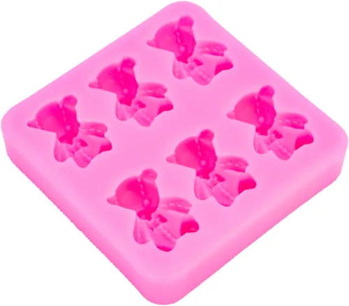 Vista 3 de Lindo oso de peluche sentado en 3D con moño, molde de silicona para hacer dulces, postres de goma de mascar, pudín de cristal, decoración